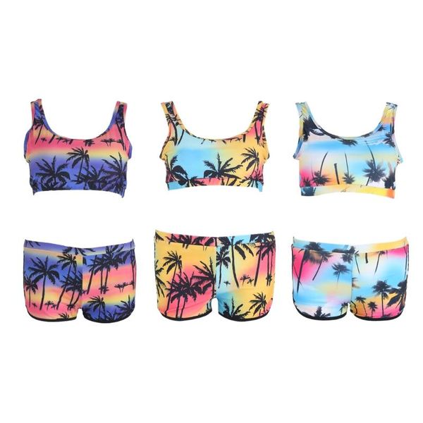 

2021 women's crop high waist shorts tropical bikini beach beachwear swimwear