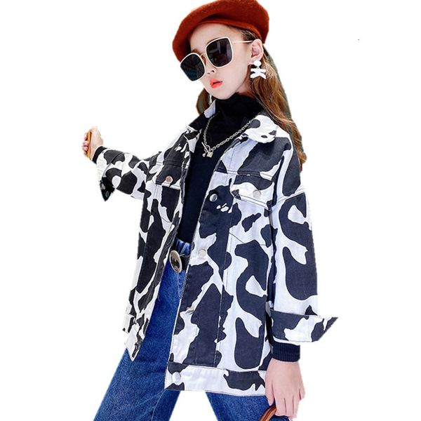 

2021 new teen design girl standard camouflage denim jacket for 4-14years children fantasy baby coat cow causal autumn outfit 7vdt, Blue;gray