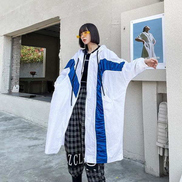 

women's trench coats superaen 2021 streetwear medium and long spring summer hooded loose thin sunscreen coat, Tan;black