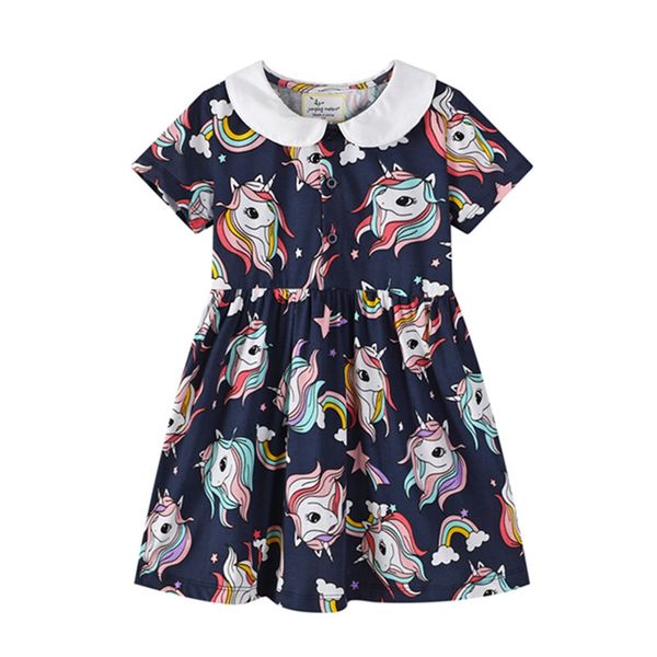 

2-6 years toddler girls cotton dress printed unicorn doll collar girl baby kids summer outfit summer jersey clothes, Red;yellow