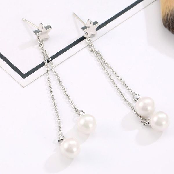 

clip-on & screw back long simulated pearl earrings female clip earings, Silver