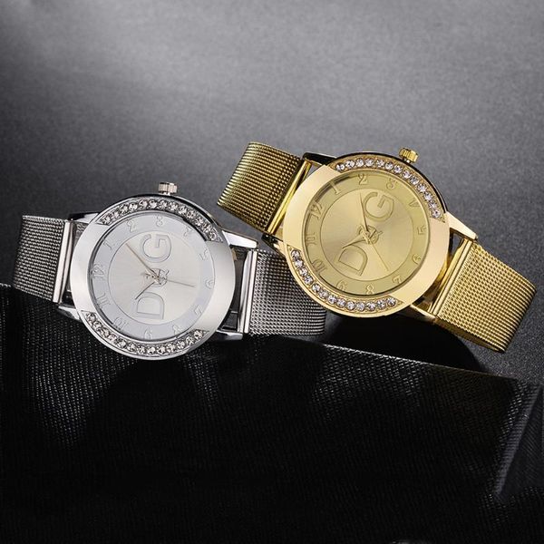 

wristwatches simple fashion lady mesh strap watch rhinestone case pure color relogio masculino reloj hombre women, Slivery;brown