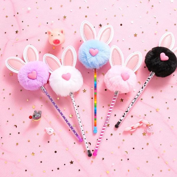 

gel pens creative cute plush pen girl black signature ear student 0.5mm