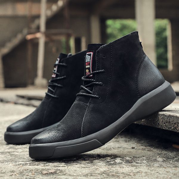

leather boots for men spring autumn casual mens work shoes, Black