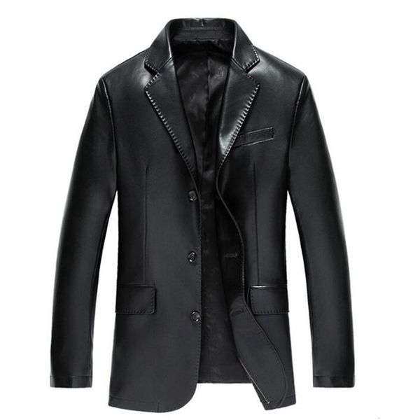 

large size 3xl leather men pu male business coats man 2021 autumn casual masculinas jacket overcoat 0wv9, Black