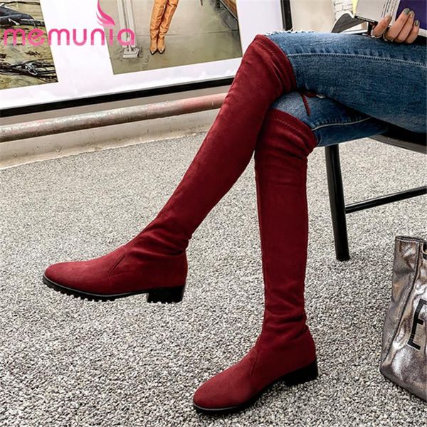 

boots memunia 2021 over the knee women flock lace up leopard autumn winter long round toe party prom shoes woman, Black
