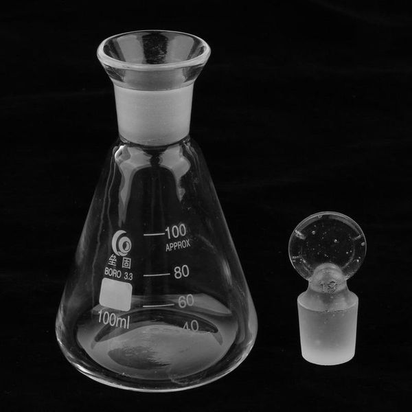 Laborbedarf, 2 Stück, Labor-Borosilikatglas, schmaler Hals, Erlenmeyerkolben mit eingeschliffenen Stopfen, 50 ml/100 ml/150 ml/250 ml