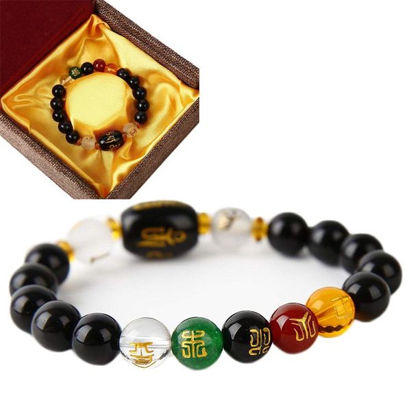 

beaded, strands women men bead bracelets five- wealth porsperity and good luck attract gift box included feng shui obsidian bracelet, Black