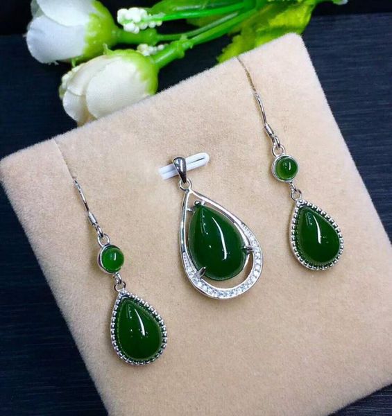

bracelet, earrings & necklace hetian biyu, silver inlay, jasper dripping set, elegant color j31#, Black