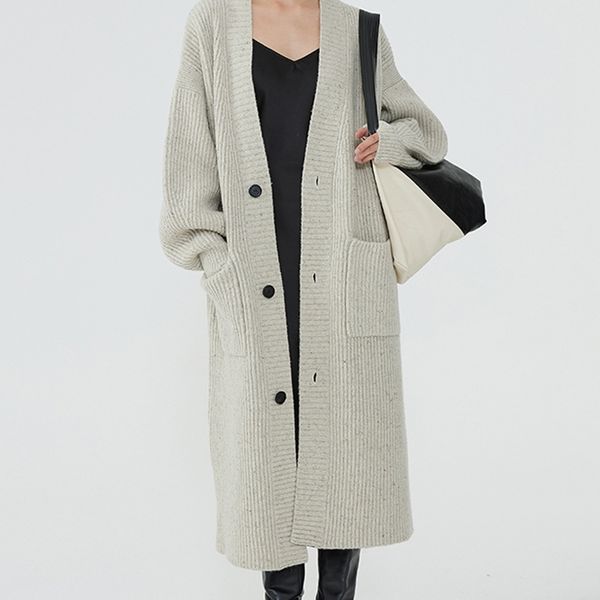 

aw2021 rws slim merino sheep wool silhouette long knit cardigan, Black