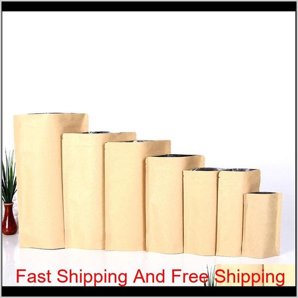 

500pcs zipper brown kraft aluminizing pouch,stand up kraft paper aluminium foil bag resealable zip lock grip qylpxn lipper