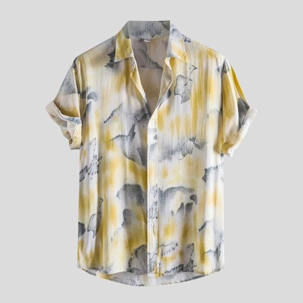 

men's casual shirts hawaiian shirt floral print short sleeve button turn-down collar man chemise homme, White;black