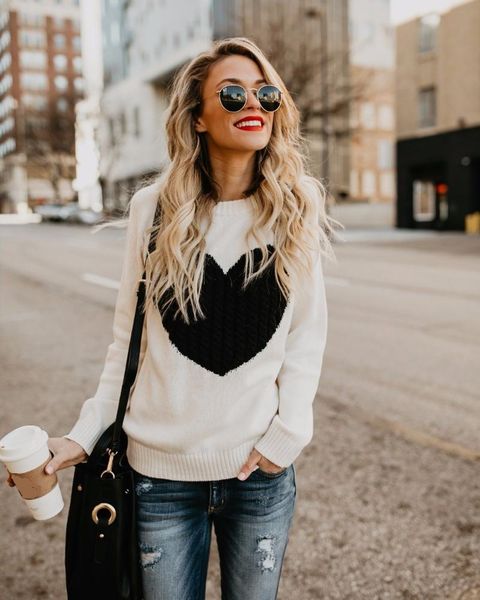 

women's sweaters 2021 love winter heart sweater women long sleeve loose knitted pullover female soft warm autumn casual jumper 5 colour, White;black