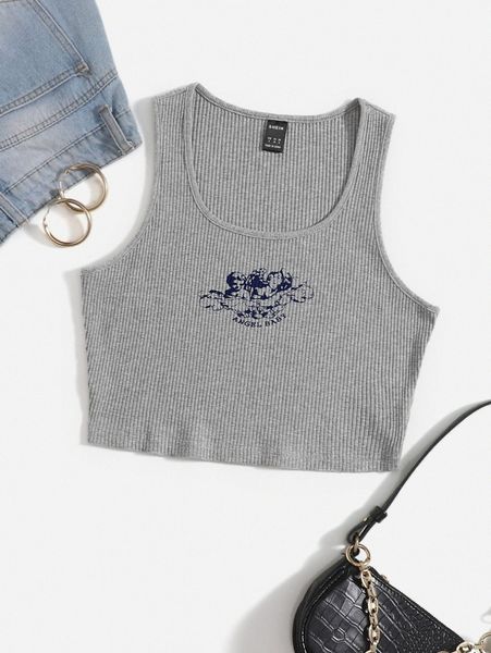 

letter and angel print rib-knit tank c1yx#, White