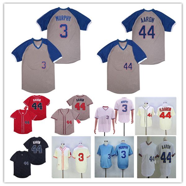 NCAA -Männer Hank Aaron Dale Murphy Jersey 2018 Hall of Fame Atlanta Milwaukee Retro Baseball Pullover Hemd Blue Red Grey Navy Ed