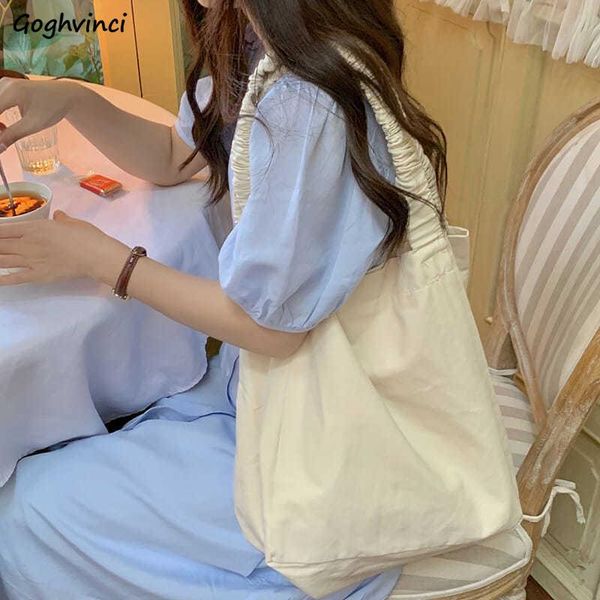 

shoulder bags women solid canvas casual tote bag big capacity pleated fashion student underarm vintage classic ins retro trendy