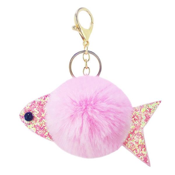 

keychains 6 colors cute little fish key chains small fur ball keychain pendant for cars handbags keyrings trinkets pom, Silver