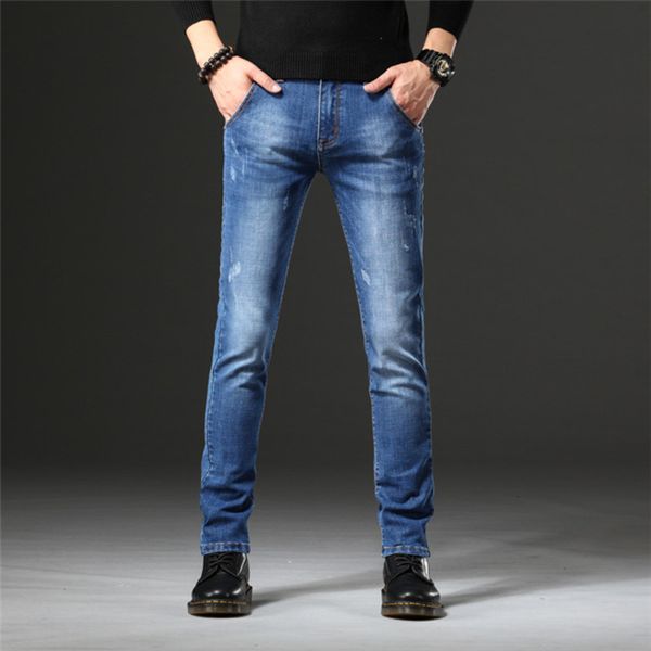 

2021 spring and summer new katoen casual fashion trend men broek lightblue slim fit jeans for men, lw319, Blue