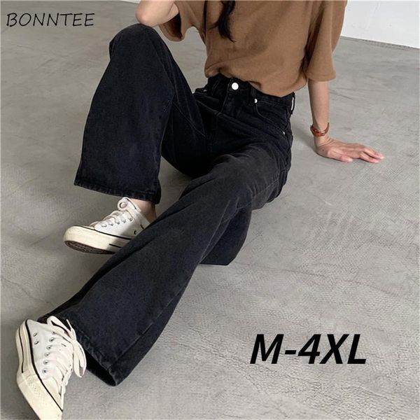 

women's jeans women large size all-match loose black simple full length trousers ladies clothing party classic vintage teens preppy, Blue