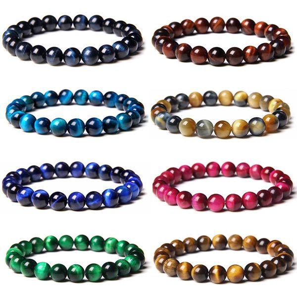 

beaded, strands colorful natural tiger eye stone beads bracelet 8mm round gem beaded energy buddha jewelry for women men pulseras, Black