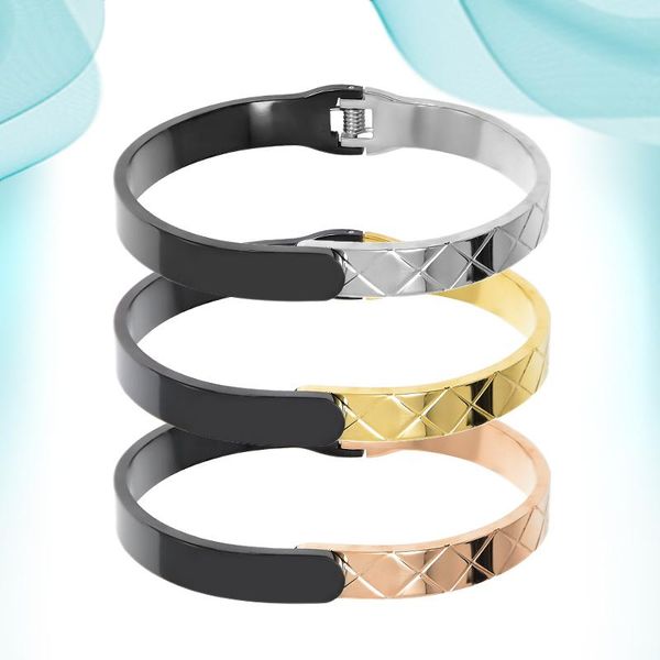 

bangle men's stainless titanium steel cuff spring bracelet diamond pattern bracelets exquisitely crafted with wholesale offers, Black