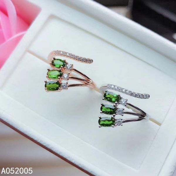 

cluster rings kjjeaxcmy fine jewelry 925 sterling silver inlaid natural gemstone diopside female ring support test selling, Golden;silver