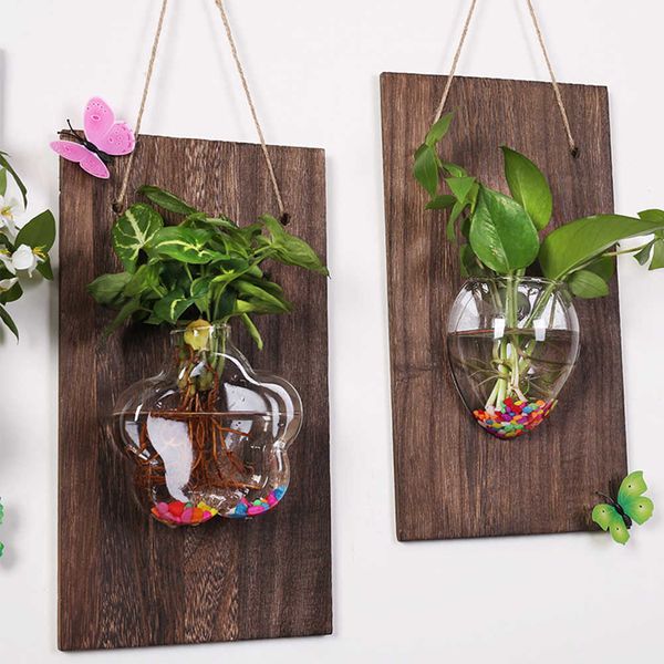 Wandmontierte Glasvasen Wandbehang Pflanze Hydrokulturvasen Landschaft DIY Flaschenvasen für Hausgartendekoration-30 210623