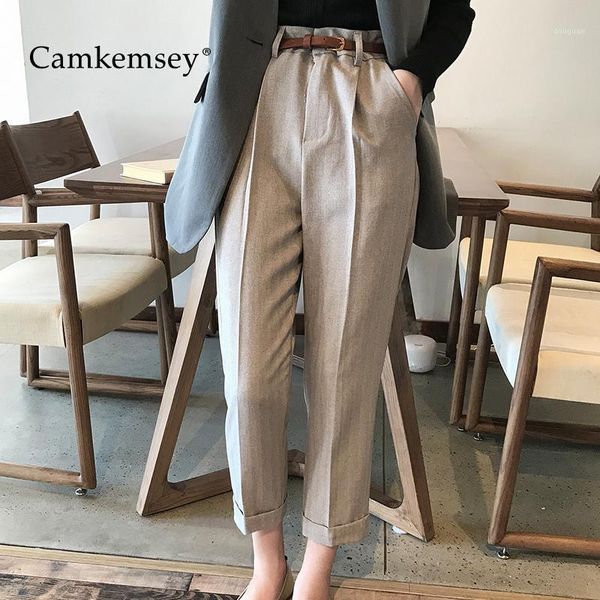 

women's pants & capris camkemsey korean solid office lady casual suit 2021 spring autumn vintage high waist ankle length straight trous, Black;white