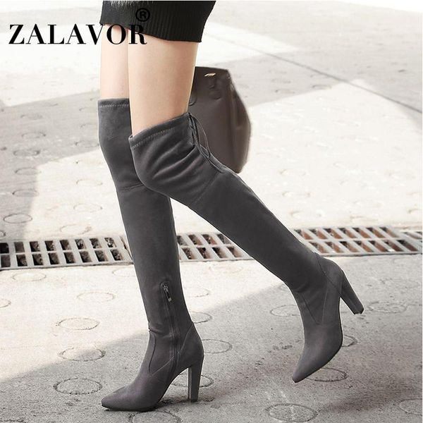 

boots zalavor arrive women over the knee long winter shoes high heels soft autumn motorcycle size 34-43, Black