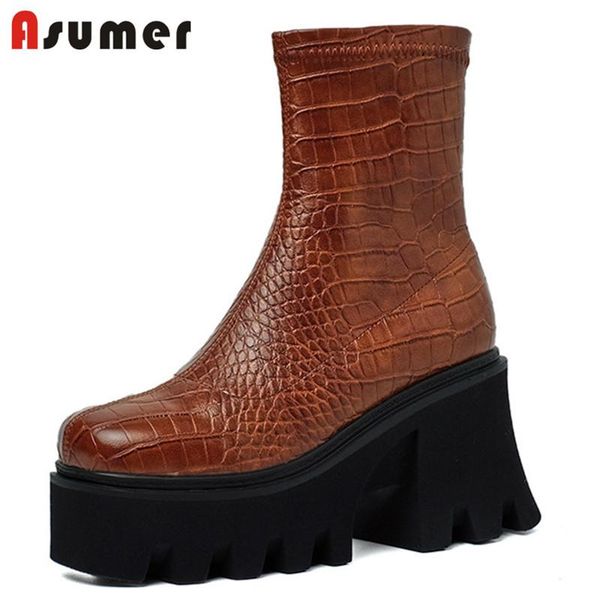 

boots asumer 2022 arrive gladiator shoes women ankle stone pattern square toe high heels platform rome, Black