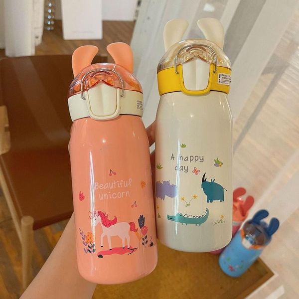 

water bottles creative cute children 316 stainless steel with straw men's warming cup teenage student portable cartoon