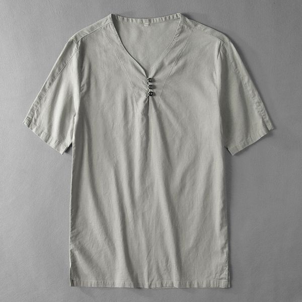 

2021 new arrival large size mens shirt cotton and linen gray t-shirt for men solid fashion t shirts male breathable tshirt chemise nk7o, White