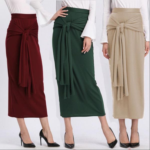 

plus size faldas mujer moda abaya muslim arabic long high waist maxi bandage bodycon korean skirt jupe femme skirts womens, Black