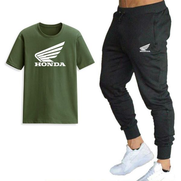 

men fashion two pieces sets t shirts+pants suit men summer tees fashion honda print tshirt sportswears 2 sets, Black;brown