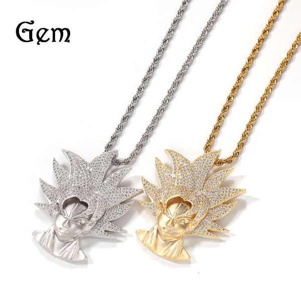 

new 3a zircon super saiya hip hop necklace classic cartoon character pendant nightclub rap accessories, Silver