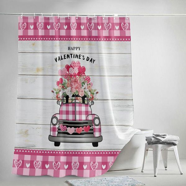 

valentine's day shower curtain set with 12 hooks love and car bathroom decoration