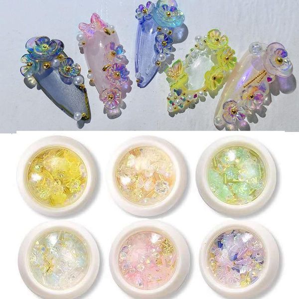 

nail art decorations 6boxes,3d jewelry,colored mixed small flowers,decorations in crystal rhinestones,mixed perfect size charms for deco, Silver;gold