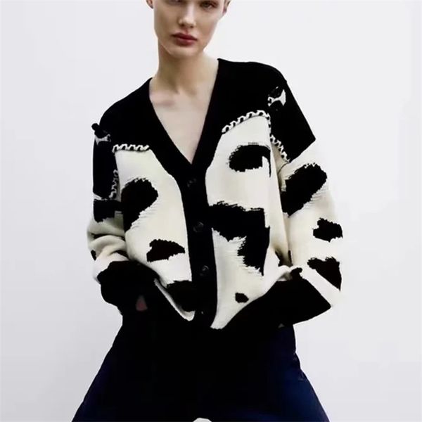 

spring diamond lattice long sleeve sweater contrasting lace v-neck short style knit pullovers shirt for female 210524, White