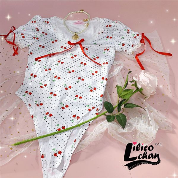 

sweet cherry bodysuit high waist lace flower erotic outfit for woman wrapped chest sweet gift for girlfriend jumpsuit, Red;black