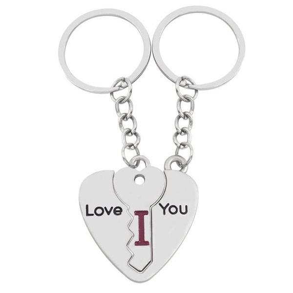 

keychains 2pcs/set korean couple keyrings love heart key chain holder cute bag charm women fashion jewelry valentine's day gift, Silver