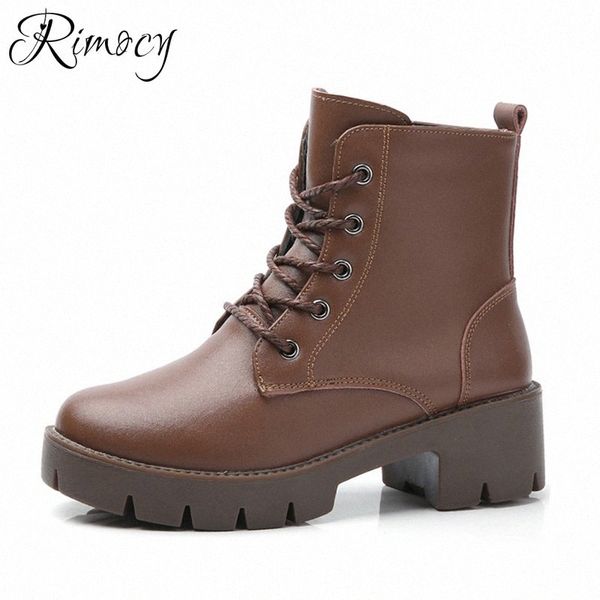 

rimocy womens pu leather boots high platform chunky heels ankle boots for women 2019 vintage thick fur winter shoes woman 21ij#, Black