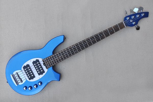 

factory custom blue body 5-strings electric bass guitar with rosewood fingerboard,active pickups,chrome hardware,offer customized.