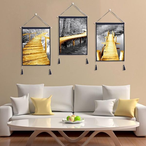 

tapestries 3pc/set wooden bridge wall hanging tapestry art background cloth home decor 45x65cm