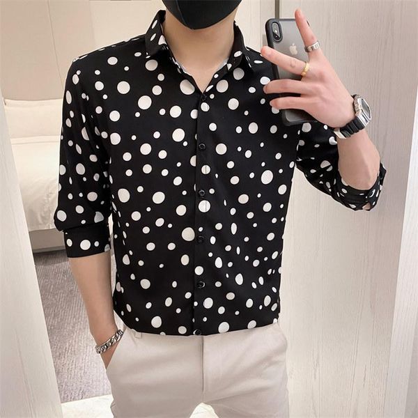 

men's casual shirts polka dot short sleeve men summer fashion slim shirt streetwear social party blouse male business dress clothes, White;black
