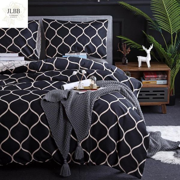 

bedding sets nordic black grid adults bedclothes bed comforter soft pillowcase duvet cover us twin lattice set