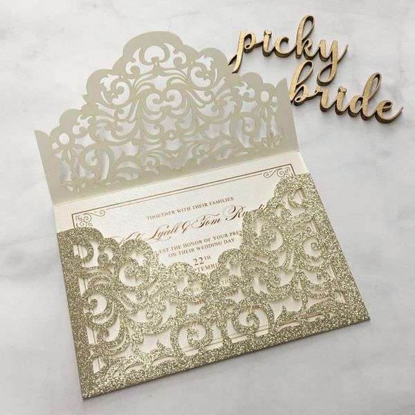

greeting cards picky bride glitter gold wedding invitations luxury invitation with envelope - set of 50 pcs