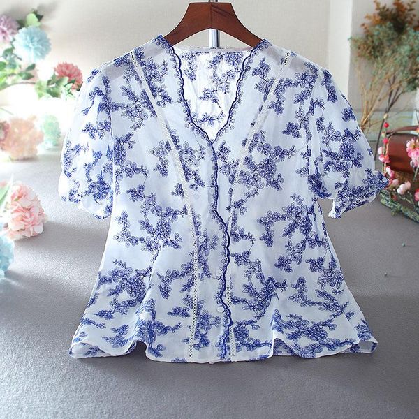 

women's blouses & shirts superaen fashion v-neck ol retro embroidery floral chinese style loose short-sleeved shirt blouse summer, White