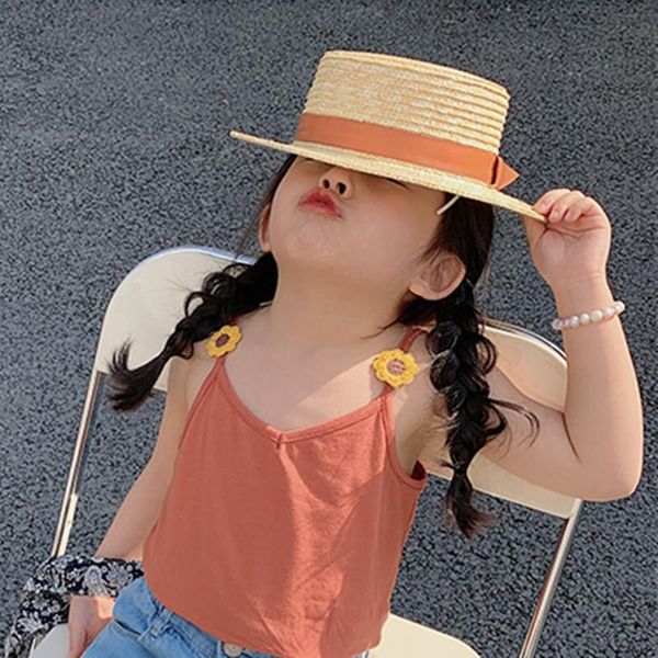 

caps & hats 2021 children baby girl straw plaited bucket hat square beach holiday outdoor summer sun block cap for kids sunhats, Yellow