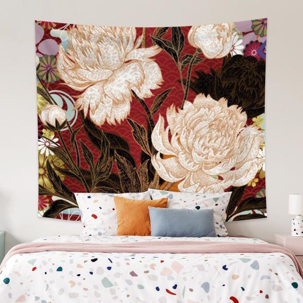 

tapestries laeacco fashion tapestry colourful simulation chrysanthemum peony flower printing wall hangings home living room decor polyester