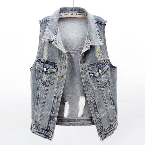 

vintage black short denim vest waistcoat women big size loose frayed cardigan sleeveless jacket coat korean jeans vests female 5j4j, Black;white